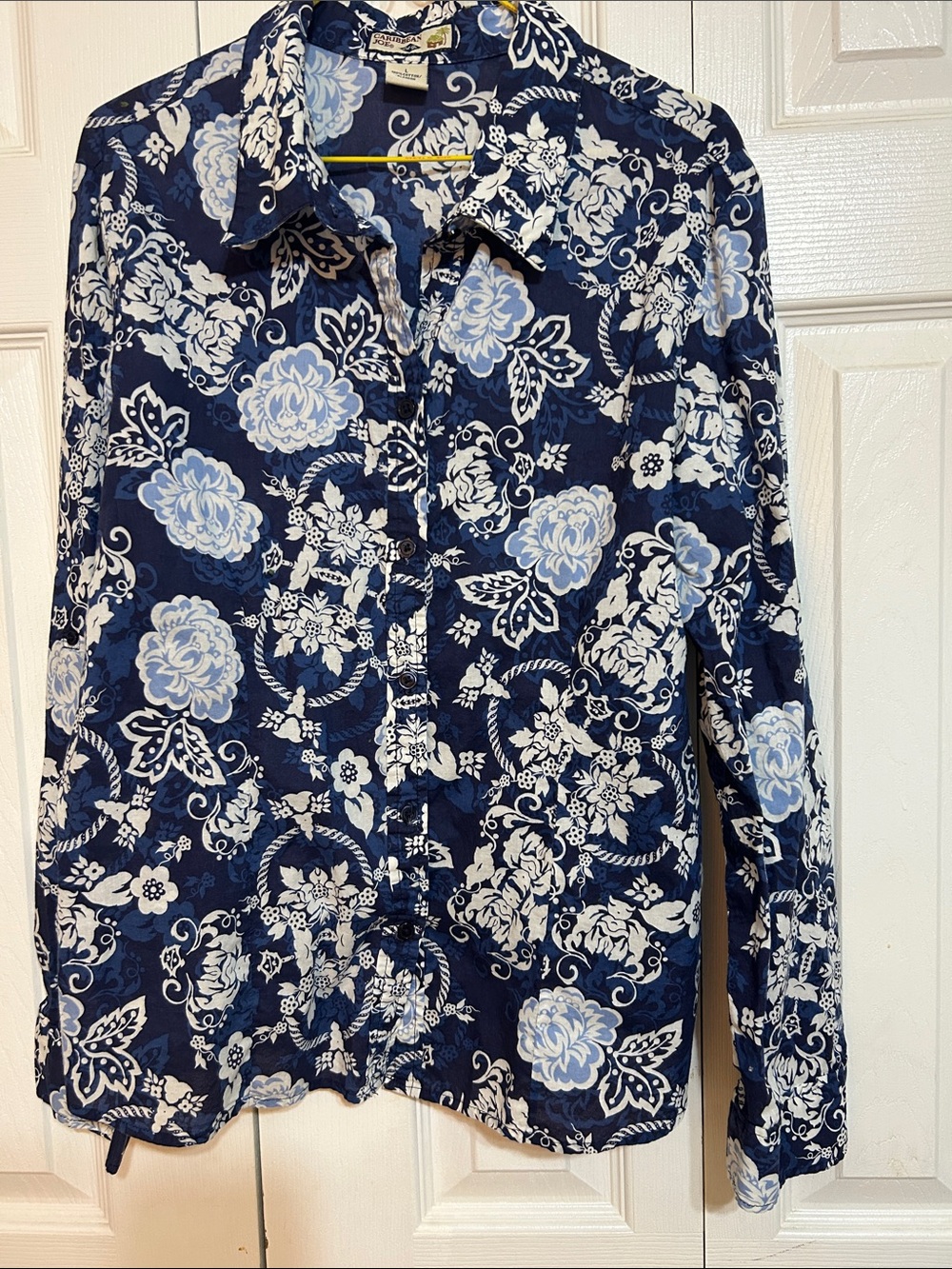 Women’s Cotton Navy Blue Floral Button-Up Shirt